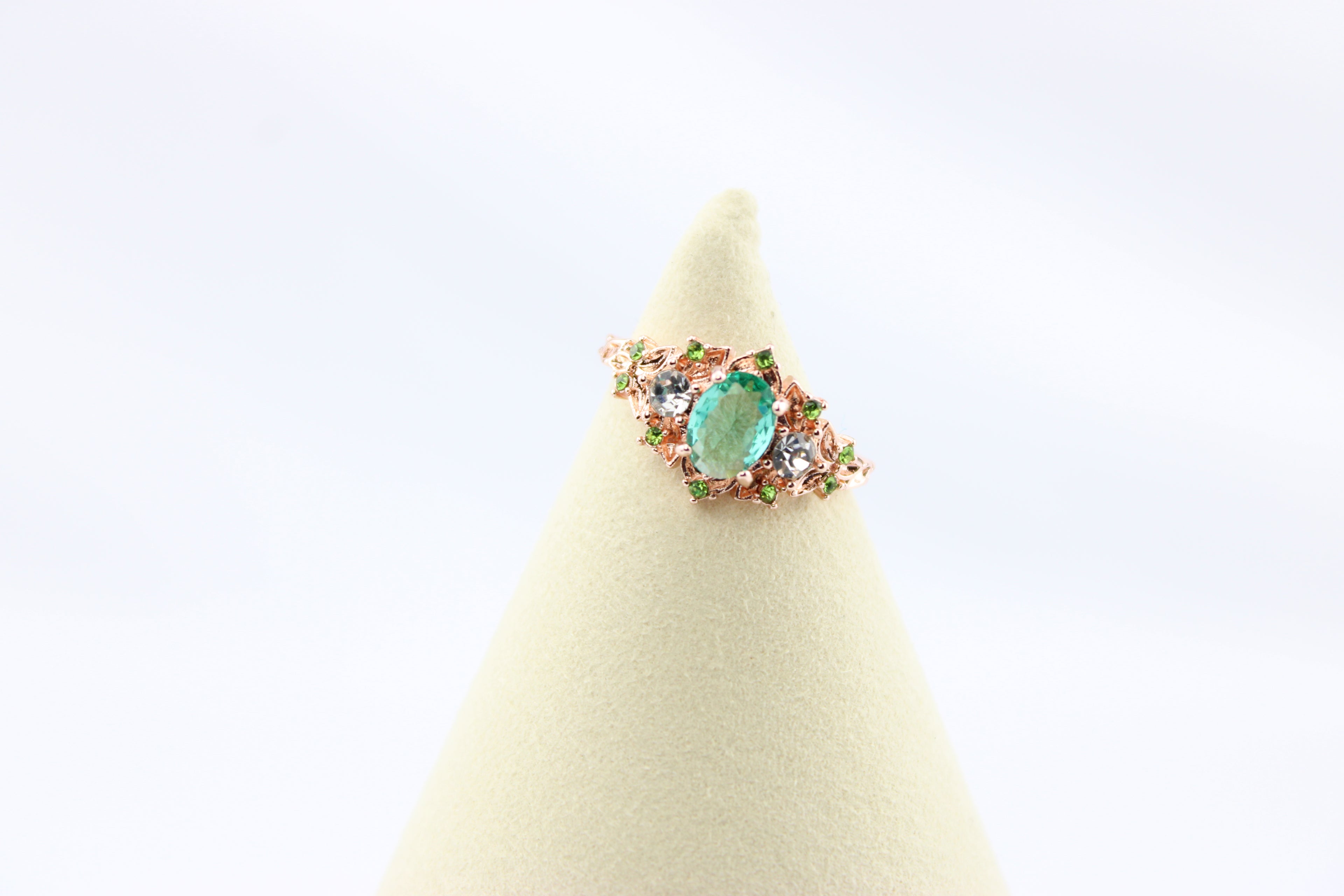 Enchanted Emerald Vine Ring – Rose Gold Plated