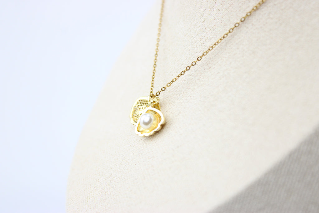 Golden Pearl Seashell Charm Necklace