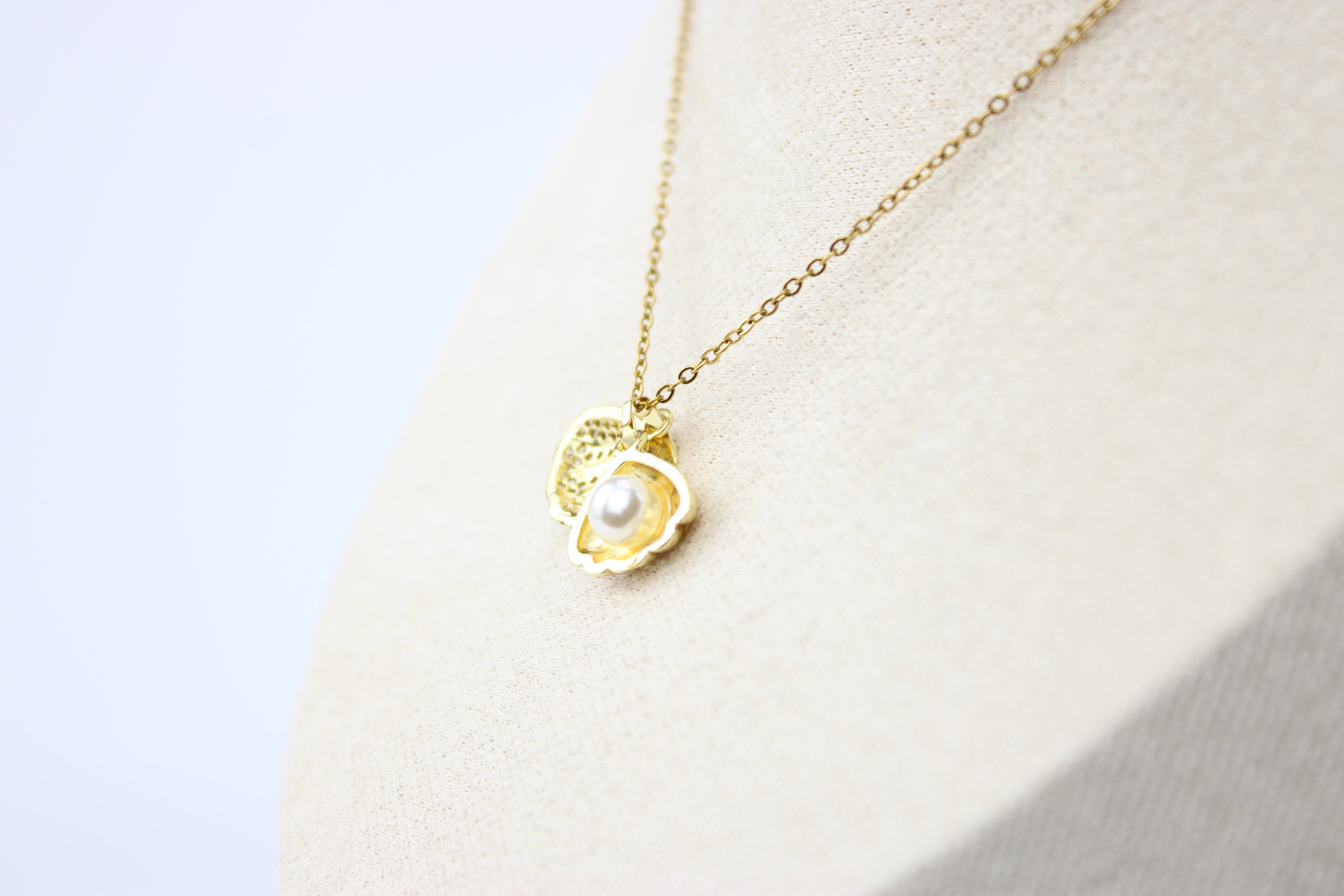 Golden Pearl Seashell Charm Necklace