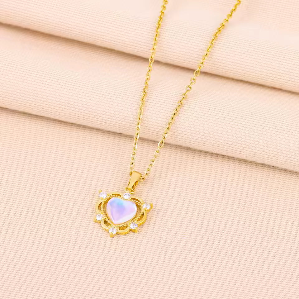 Opal Heart Glow Necklace